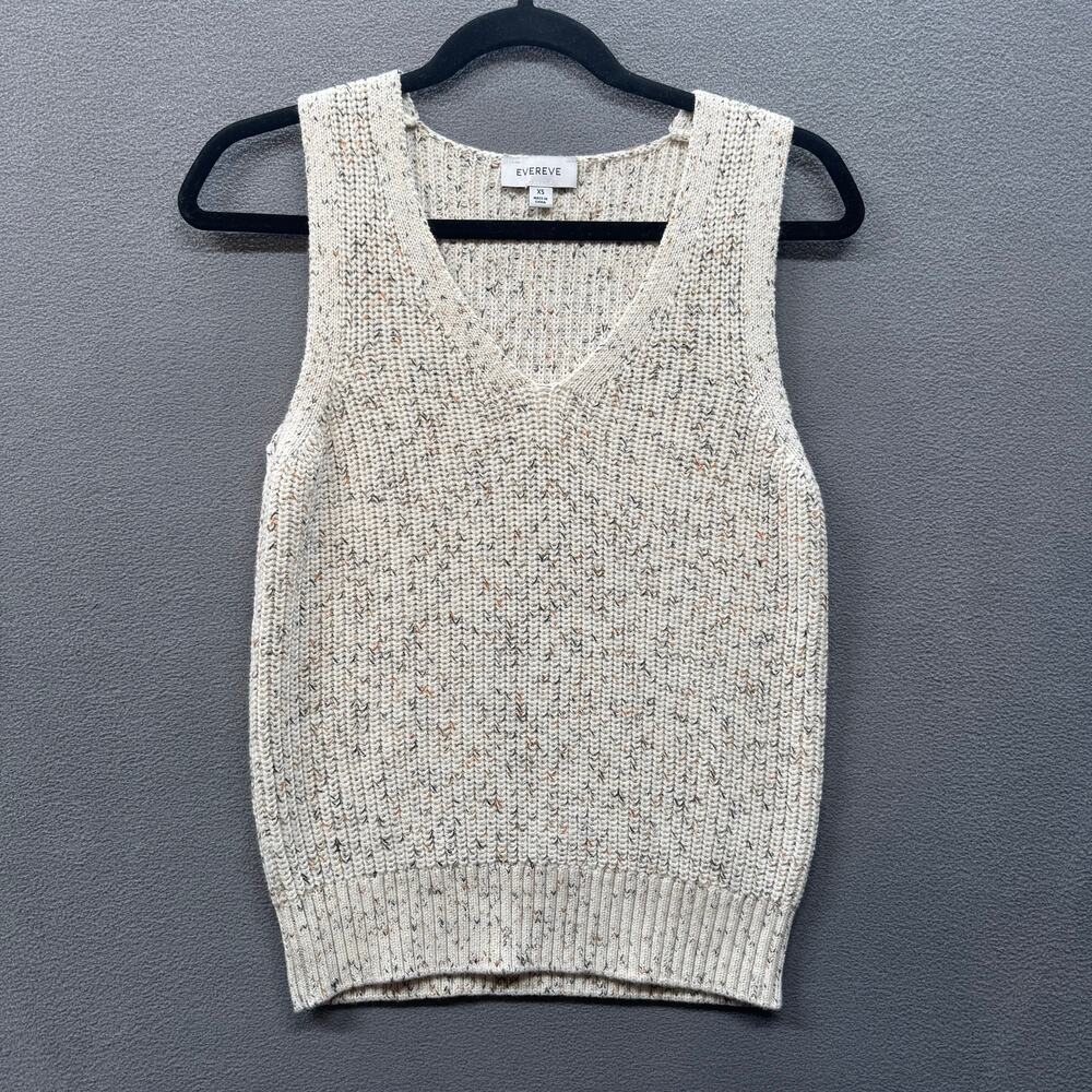 Evereve V Neck Knit Sweater Vest‎ Womens XS Cream Preppy Heritage Academia Boho